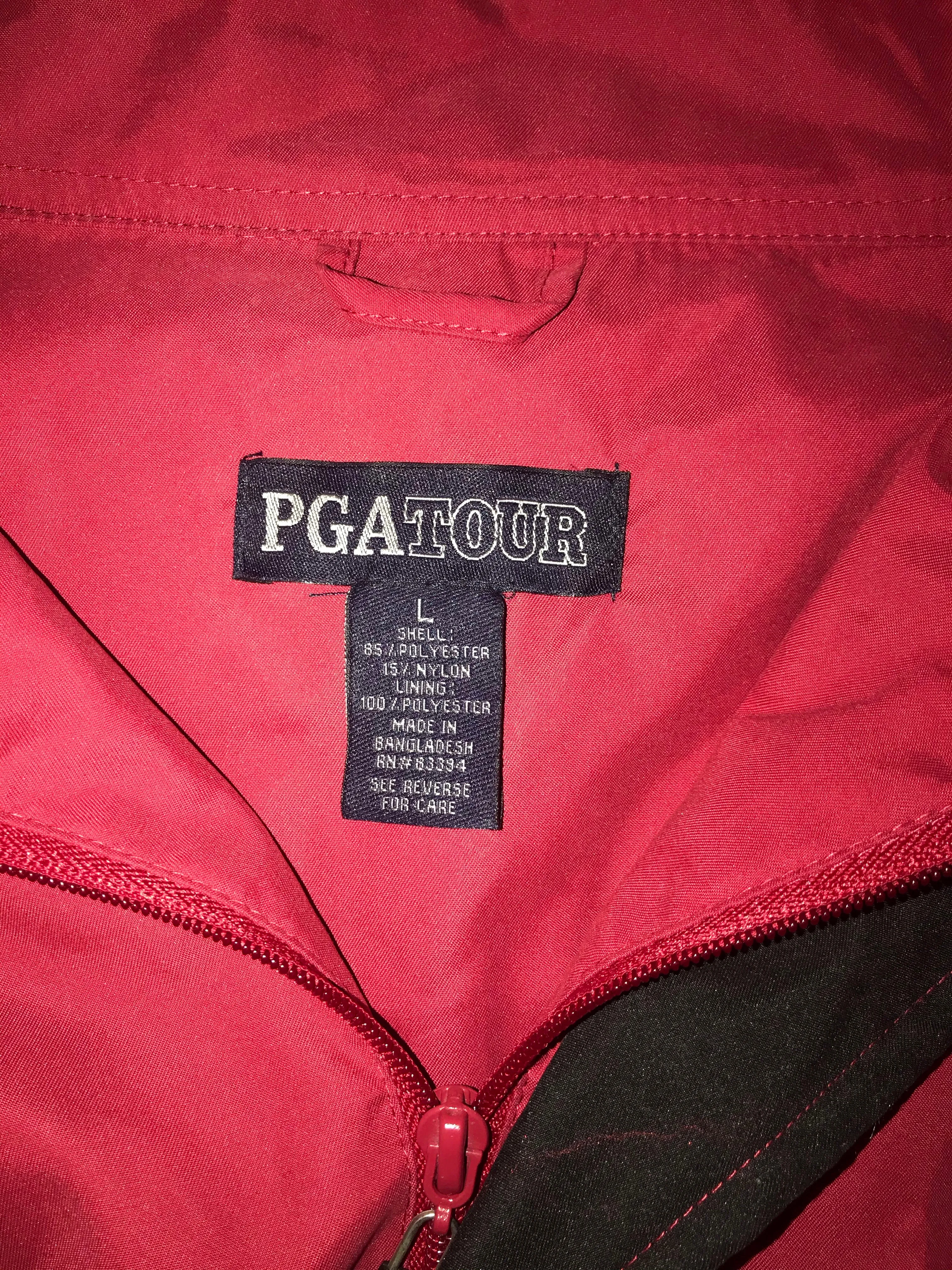 € Mens Large PGA TOUR Medium Weight Golf Pullover Jacket Red Zip Out Sleeve