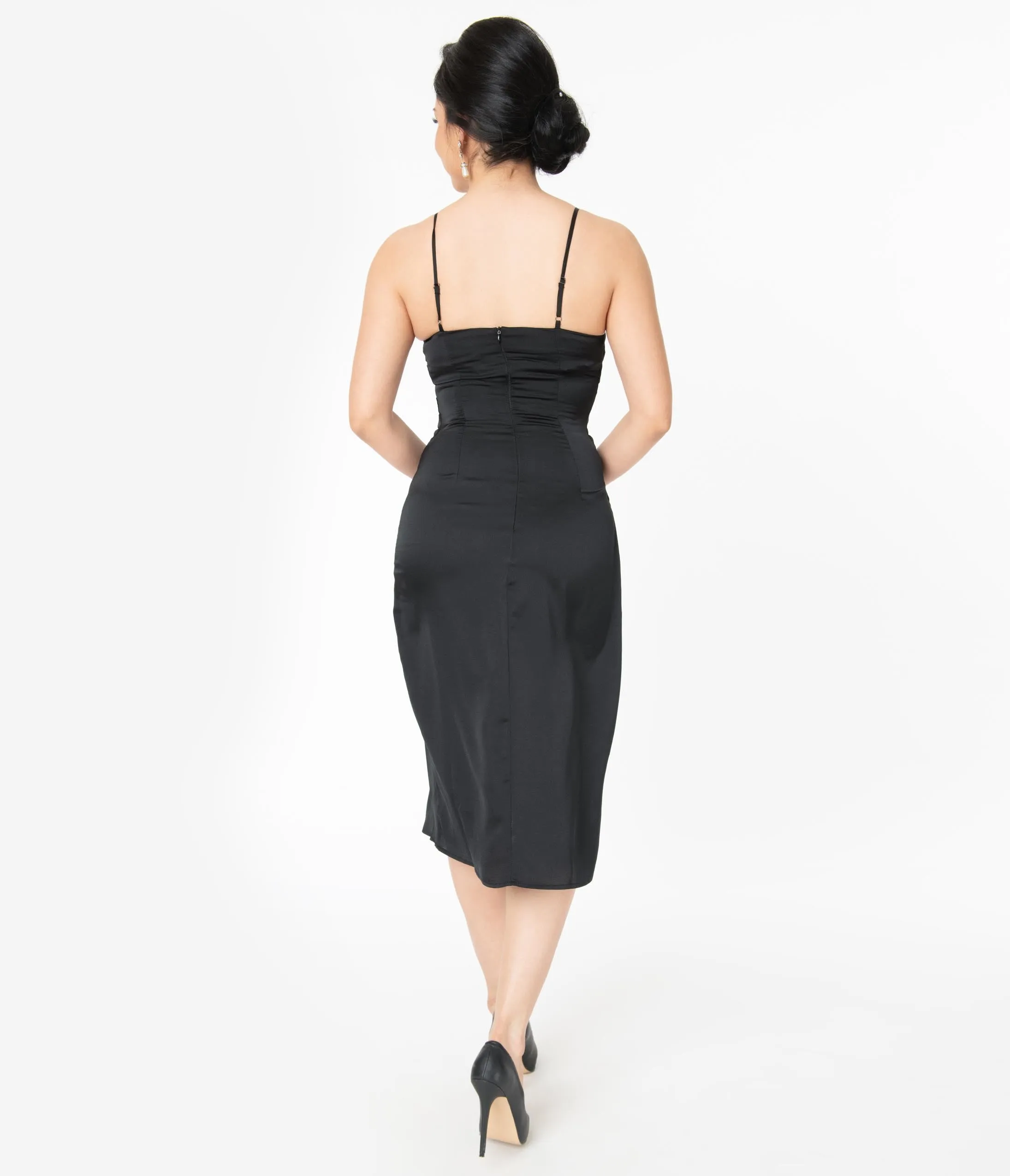 1920s Black Spaghetti Strap Slip Dress