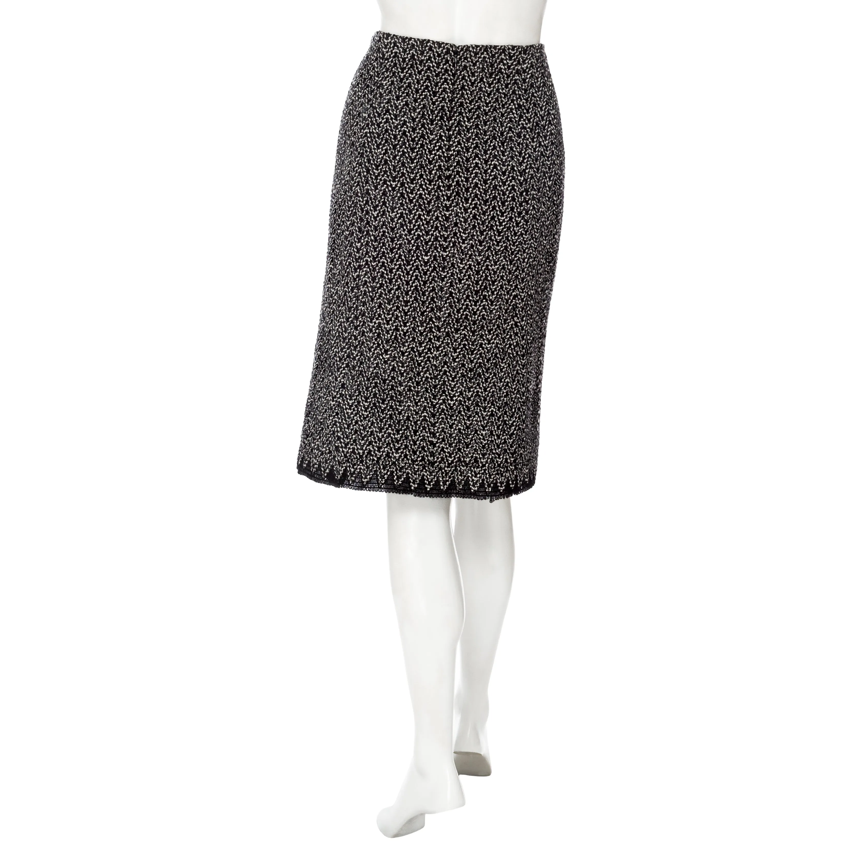 2017 Black and White Tweed Chevron Mock Wrap Skirt NWT