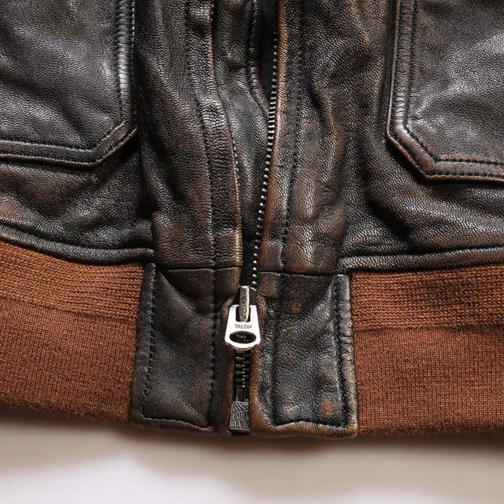 A-2 Goat Leather Jacket Wool Collar