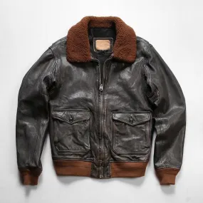 A-2 Goat Leather Jacket Wool Collar