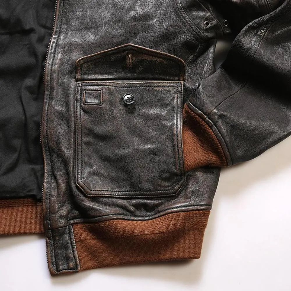 A-2 Goat Leather Jacket Wool Collar