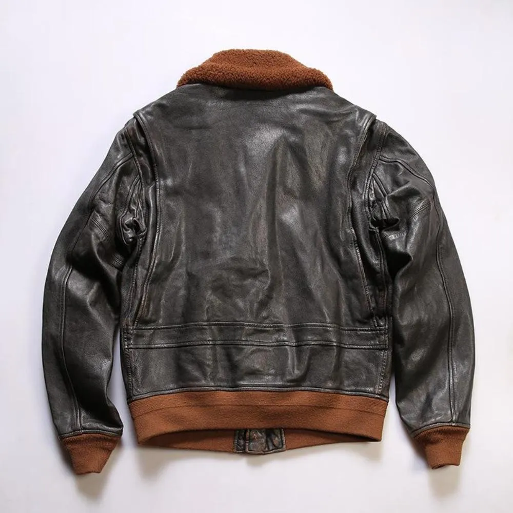 A-2 Goat Leather Jacket Wool Collar