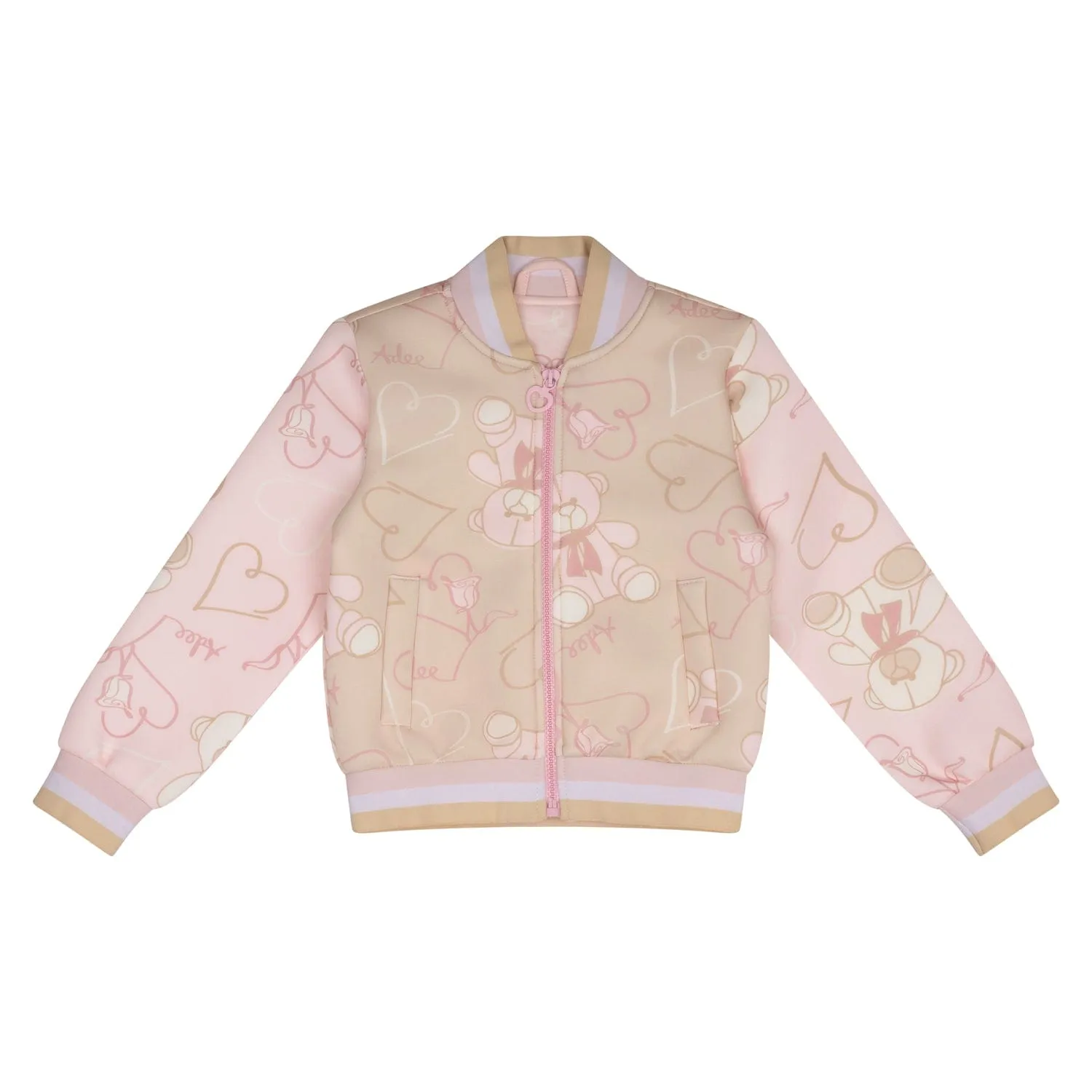 A DEE - Abstract Teddy Sassy Trddy Print Bomber Jacket - Beige