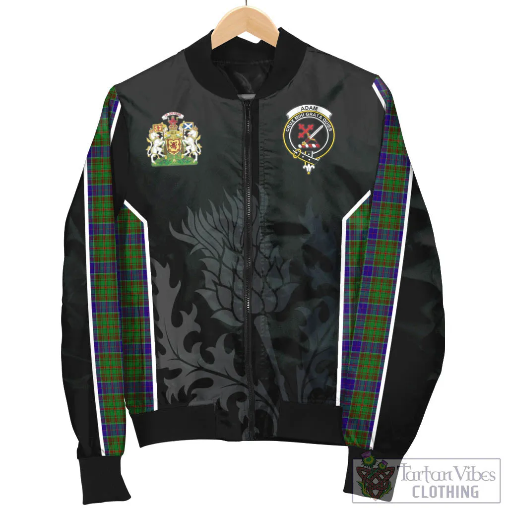 Adam Tartan Bomber Jacket with Family Crest and Scottish Thistle Vibes Sport Style