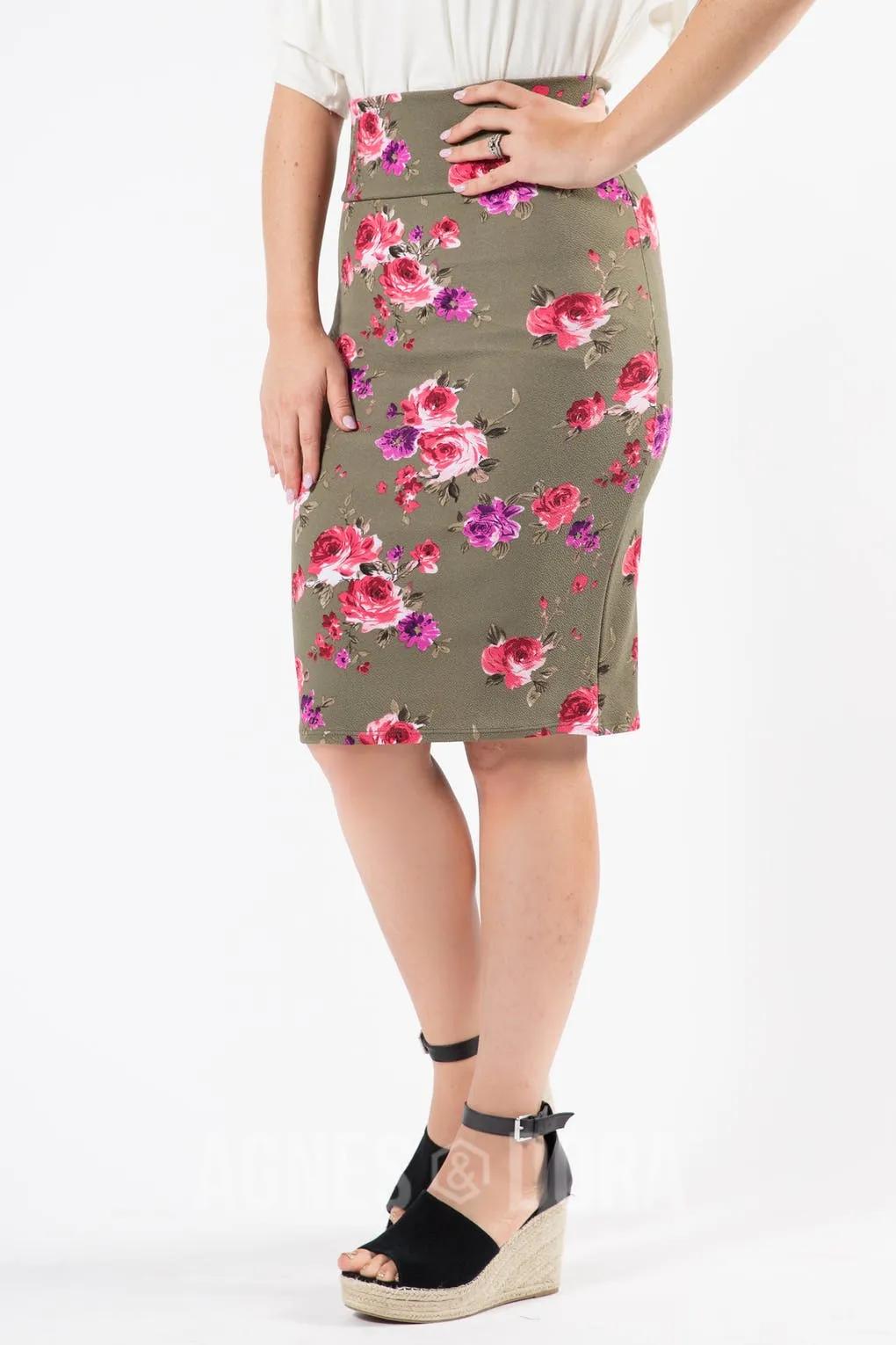 Agnes & Dora™ SMALL Pencil Skirt Tarnation Carnation Olive