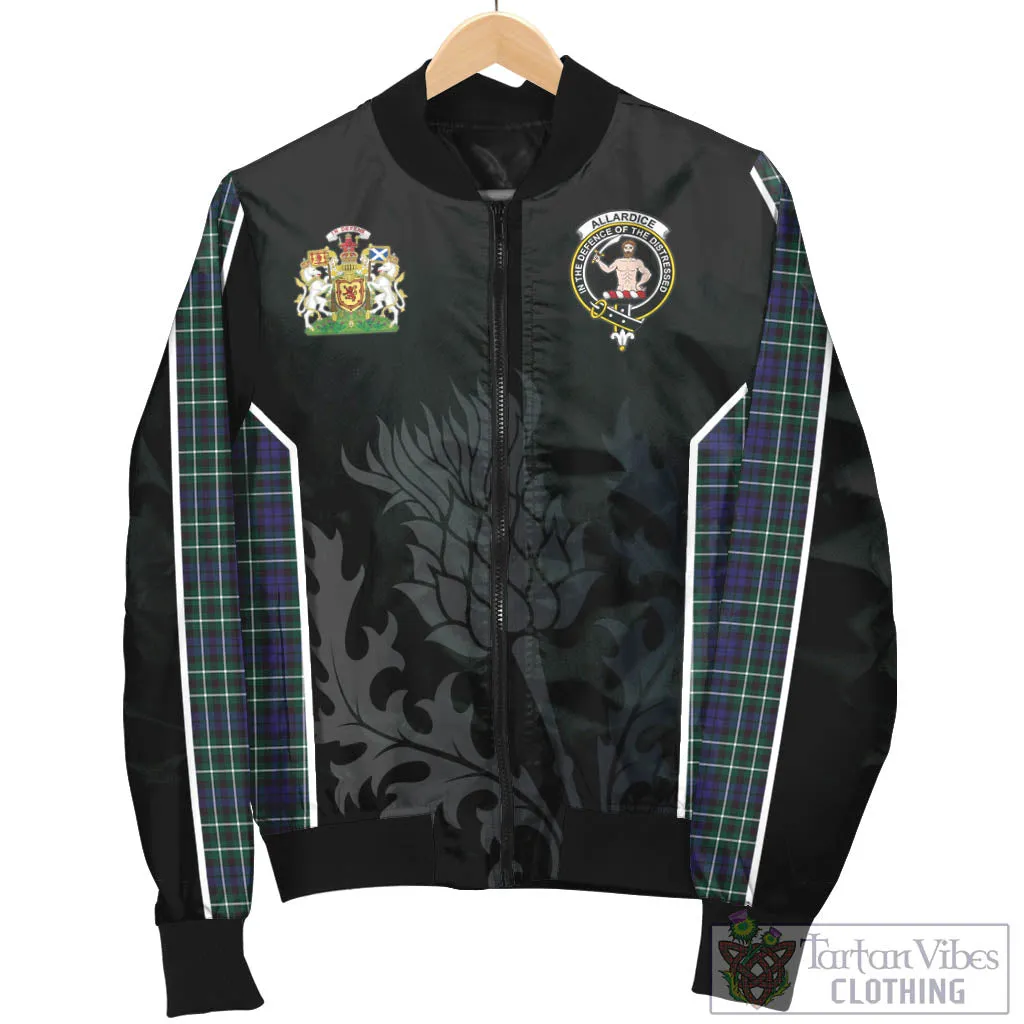 Allardice Tartan Bomber Jacket with Family Crest and Scottish Thistle Vibes Sport Style