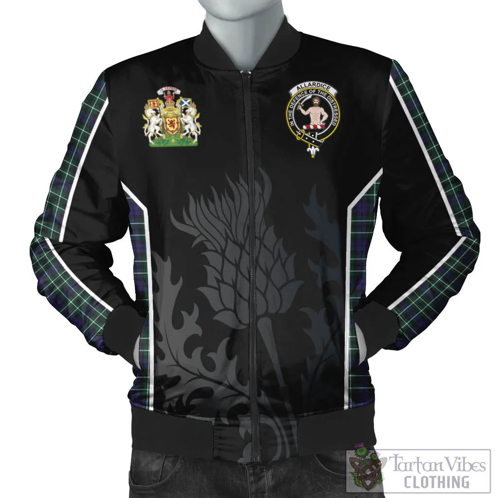 Allardice Tartan Bomber Jacket with Family Crest and Scottish Thistle Vibes Sport Style