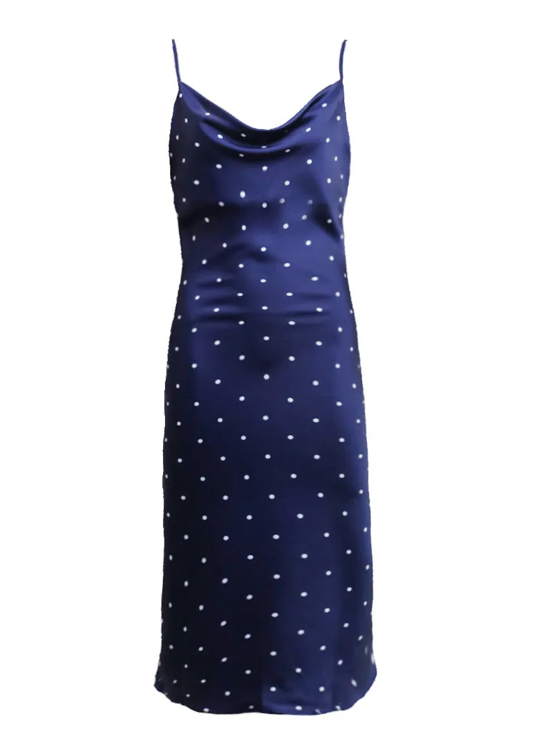 Angelina navy polka dot slip dress