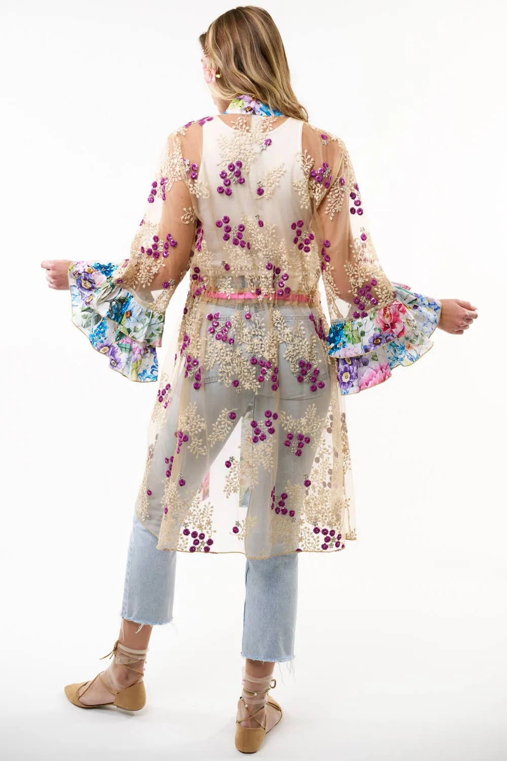 Aratta - Ibiza Embellished Mesh Kimono