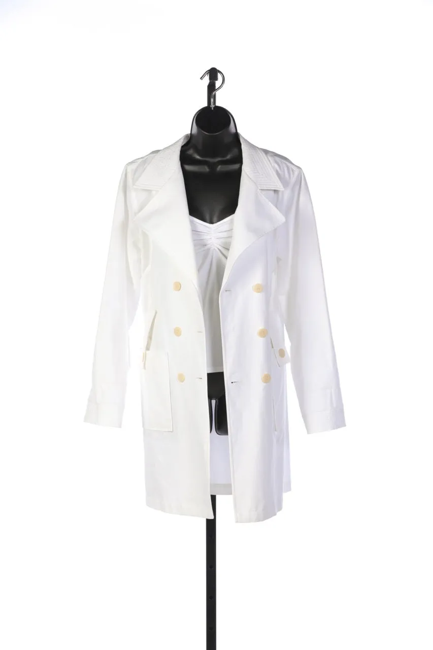 Armani Collezioni White Double Breasted Button Down Trench Coat w/ Belt