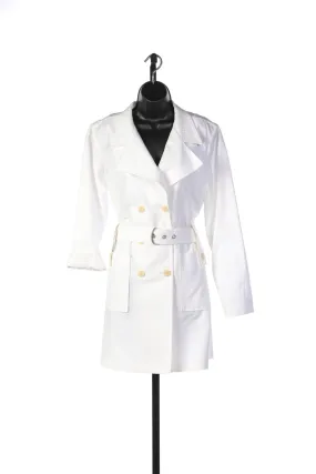 Armani Collezioni White Double Breasted Button Down Trench Coat w/ Belt