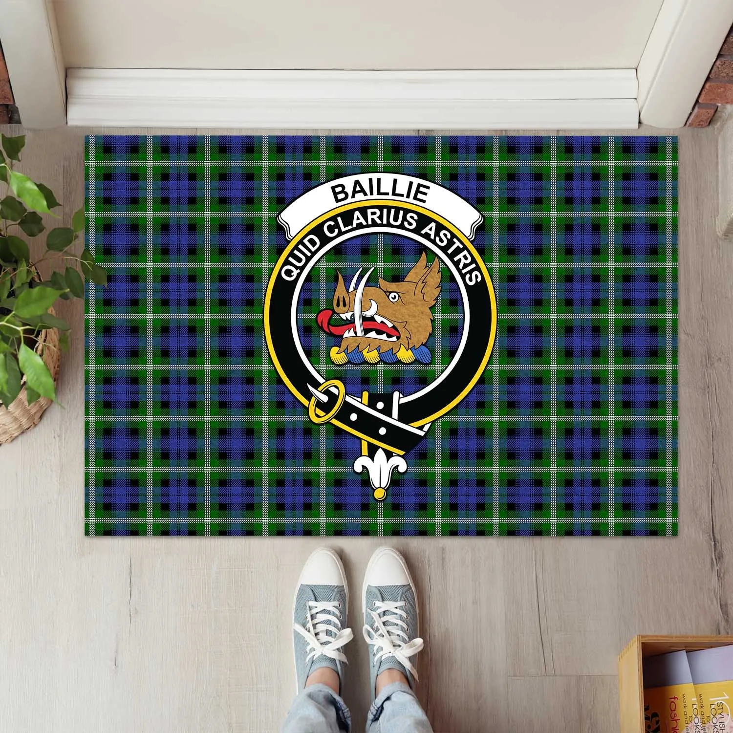 Baillie (Bailey) Tartan Door Mat with Family Crest