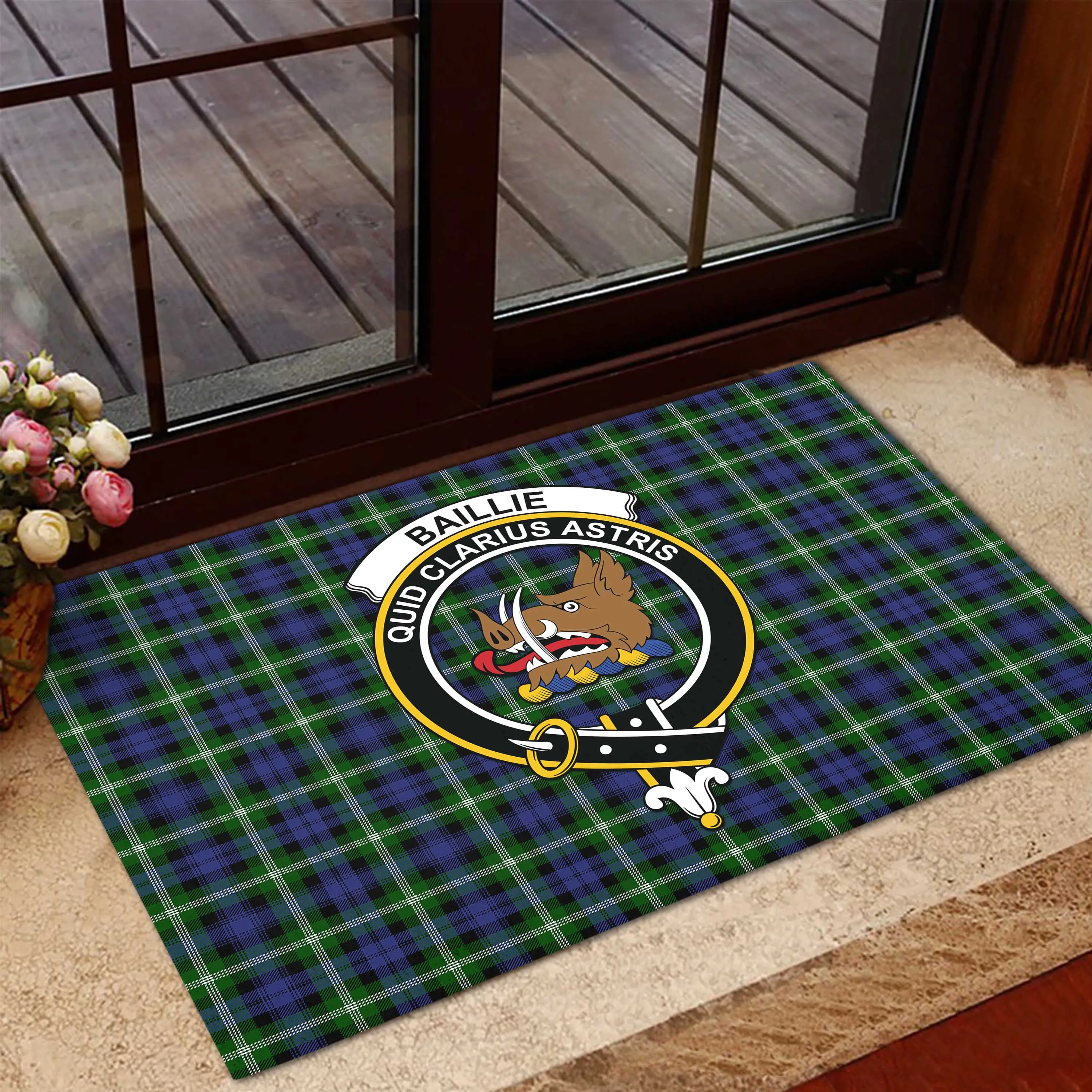 Baillie (Bailey) Tartan Door Mat with Family Crest