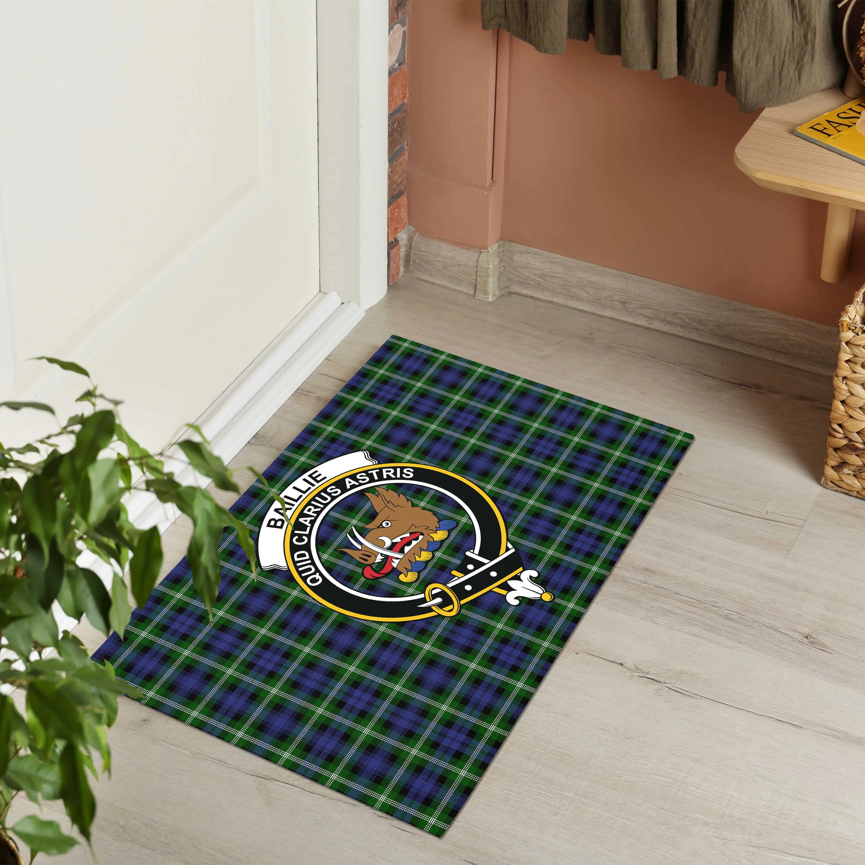 Baillie (Bailey) Tartan Door Mat with Family Crest