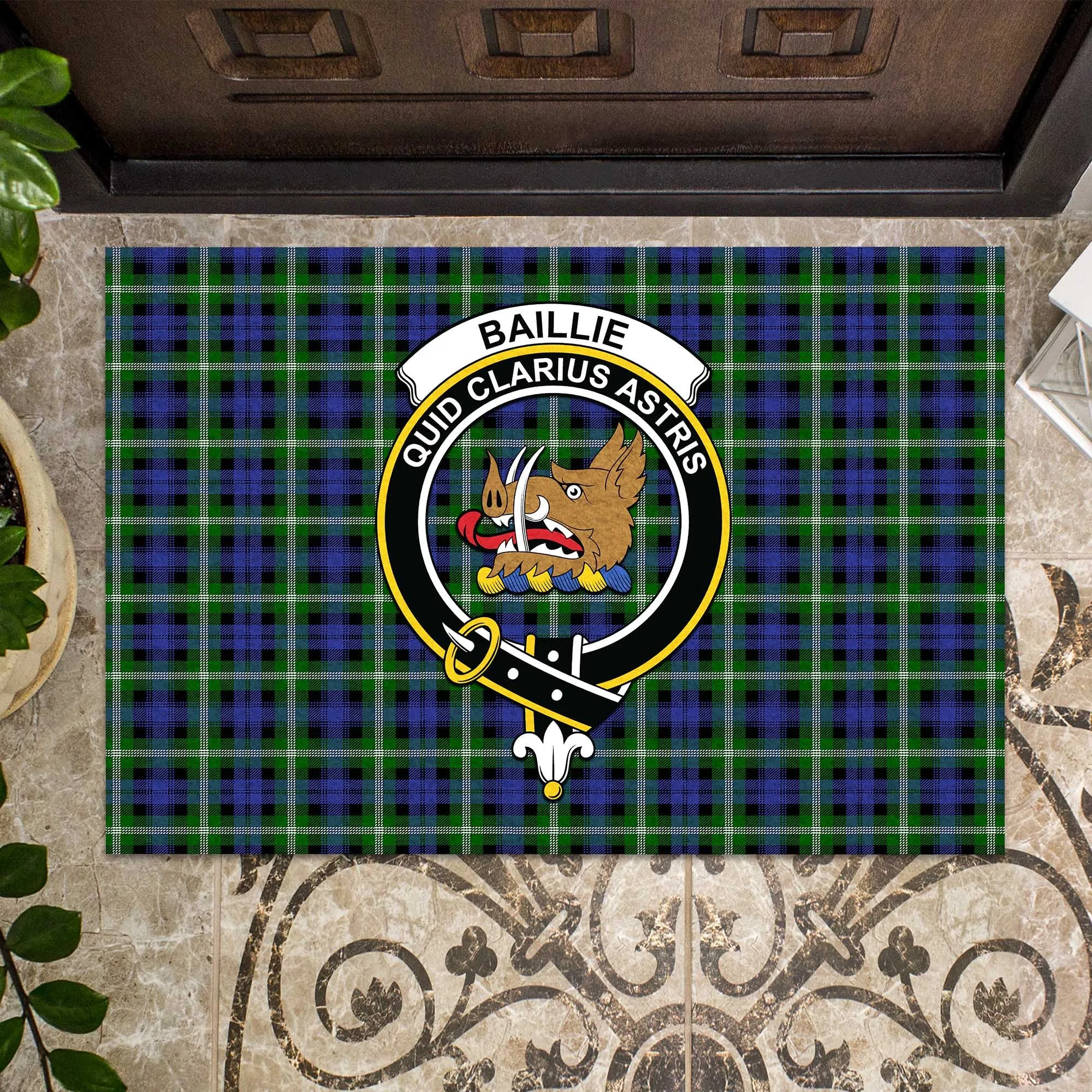 Baillie (Bailey) Tartan Door Mat with Family Crest