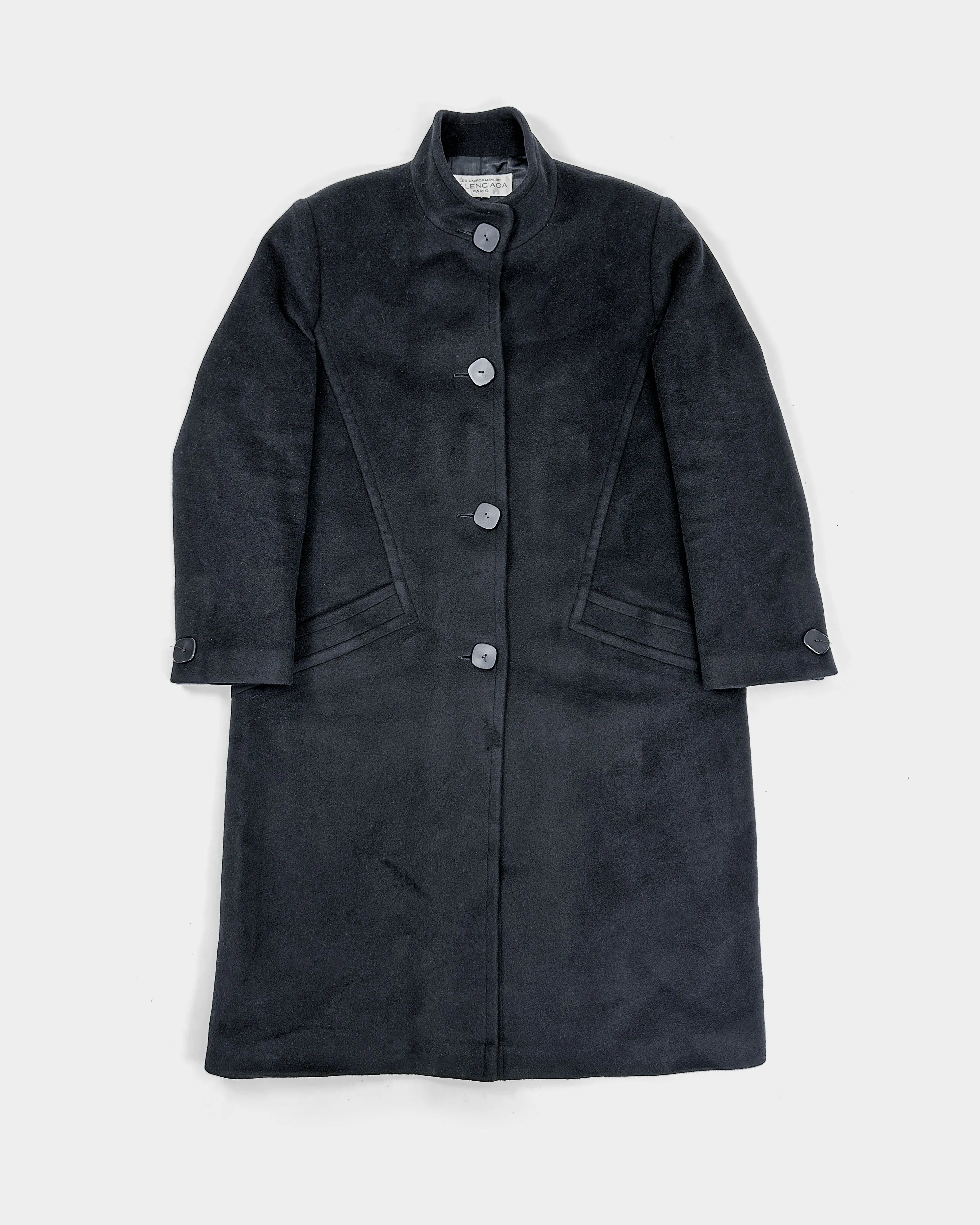 Balenciaga Uniform Black Wool   Cashmere Long Coat Jacket 1990's