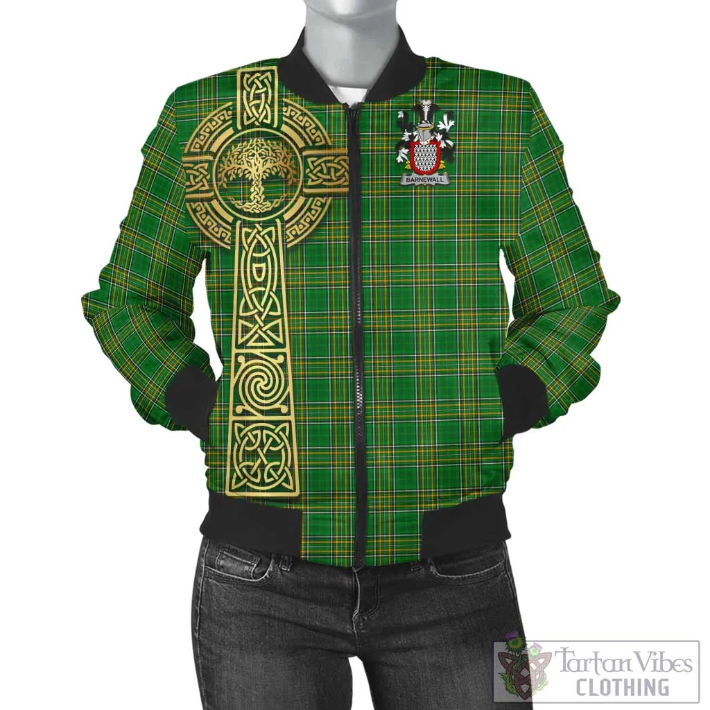 Barnewall Irish Clan Tartan Bomber Jacket with Coat of Arms Celtic Tree of Life Style