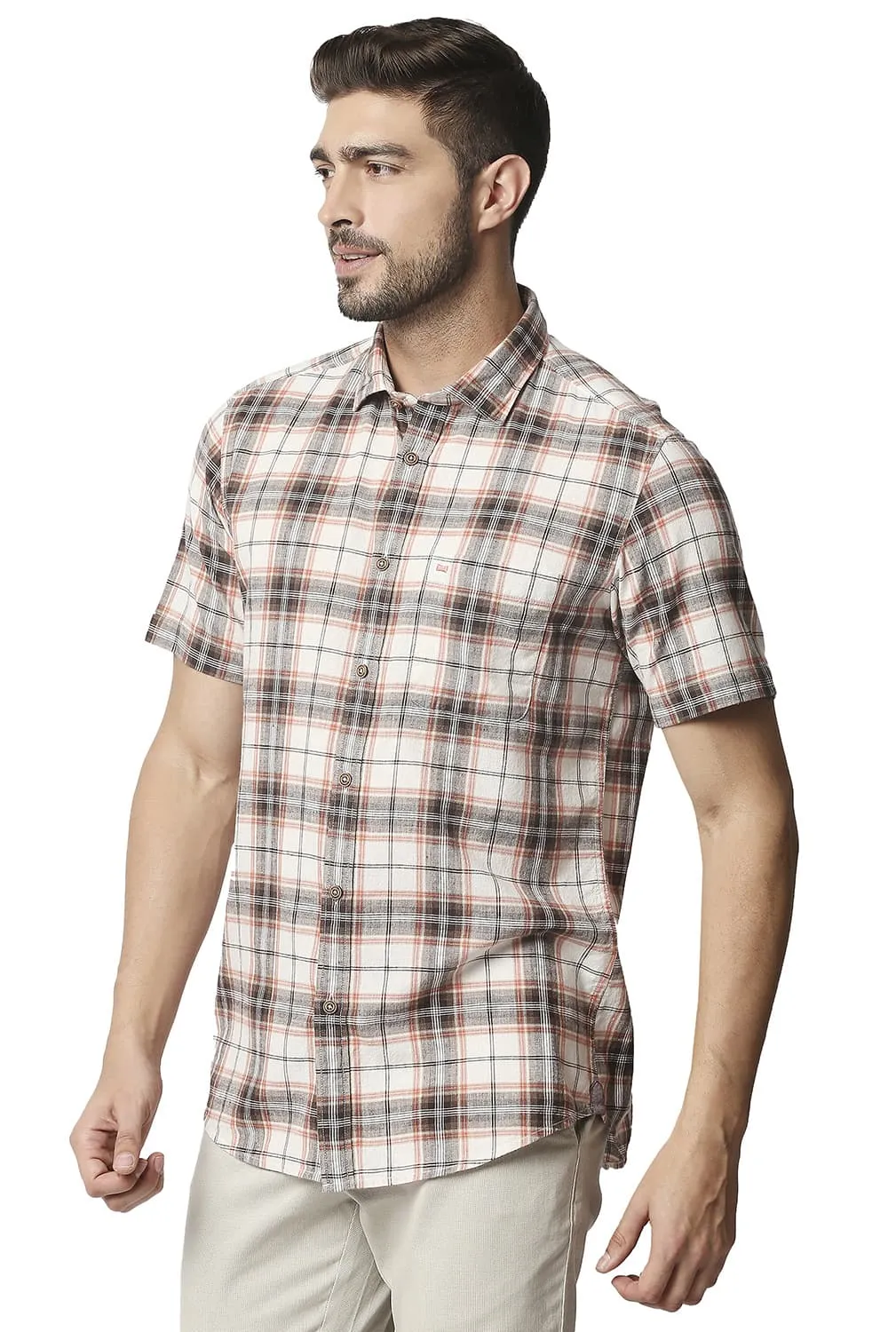 Basics Slim Fit Cotton Jute Checks Shirt