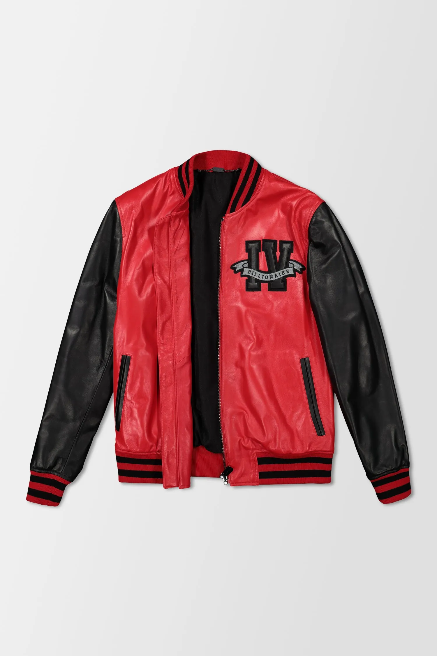 Billionaire Red Leather Bomber Jacket