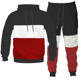 Black & Red Color Block Hoodie & Jogger Set