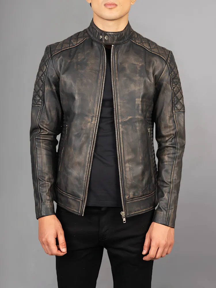 Black Cafe Racer Motorcycle Leather Jacket