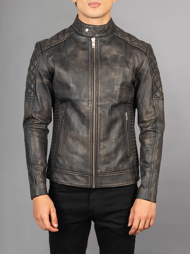 Black Cafe Racer Motorcycle Leather Jacket