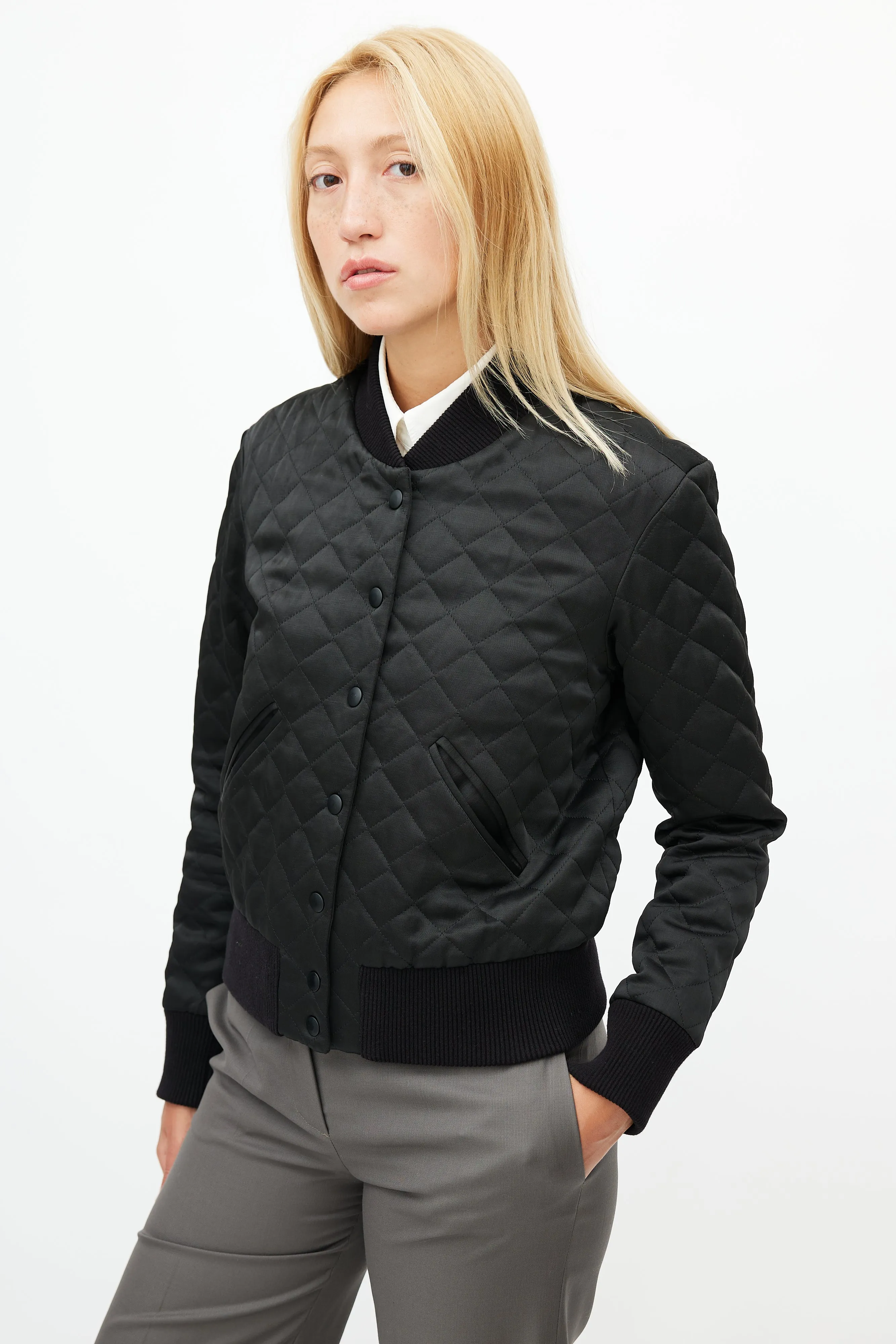 Black Quilted Bomber Jacket