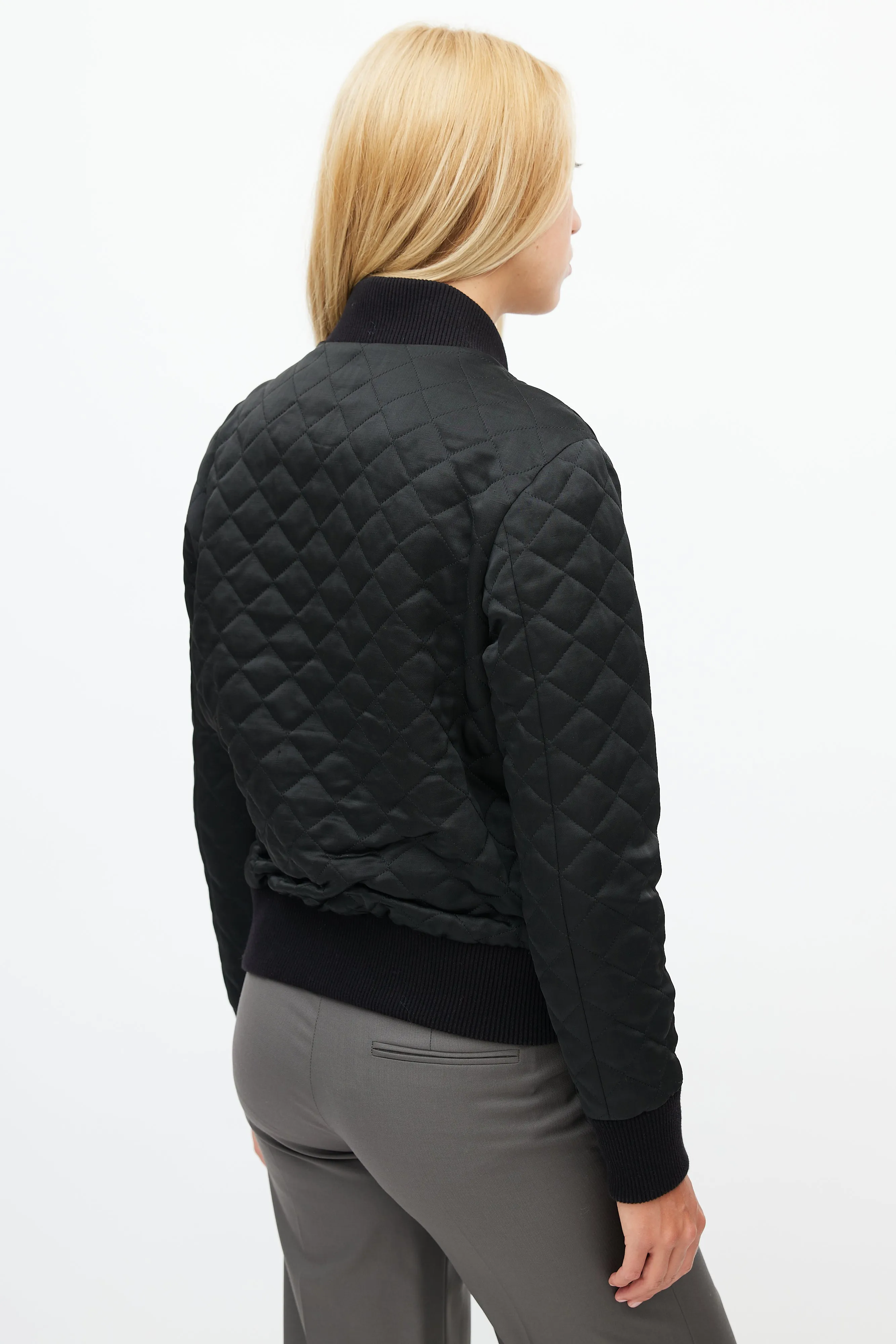 Black Quilted Bomber Jacket