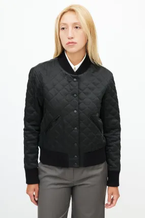 Black Quilted Bomber Jacket