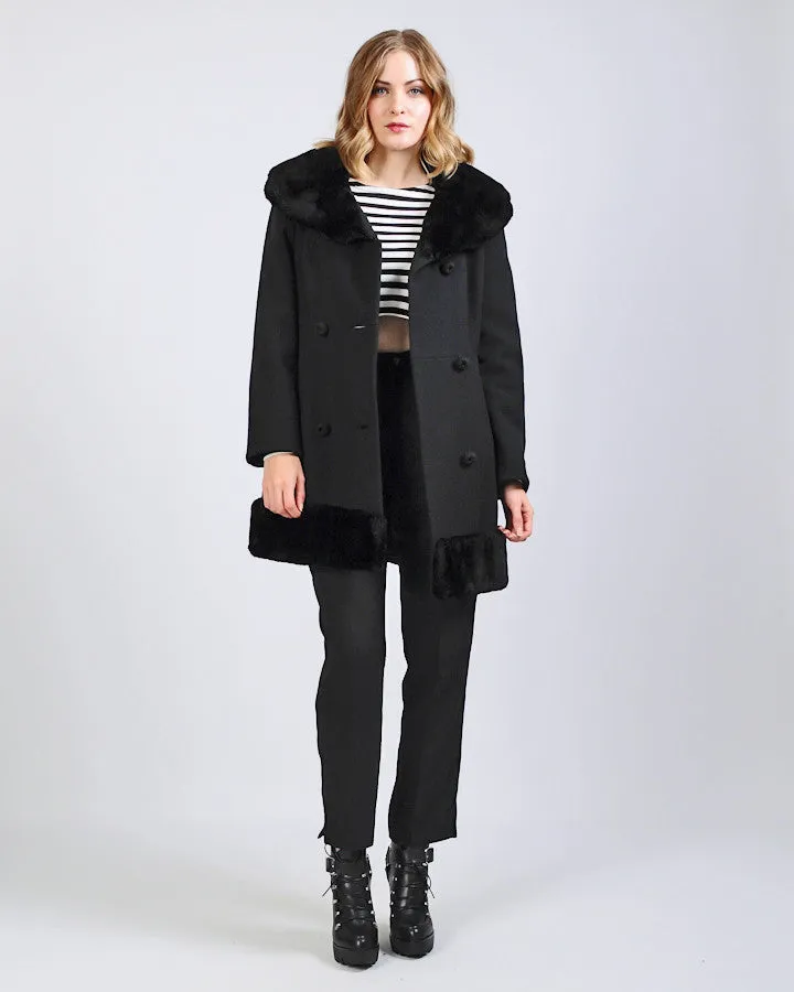 Black Sheared Fur   Wool Coat