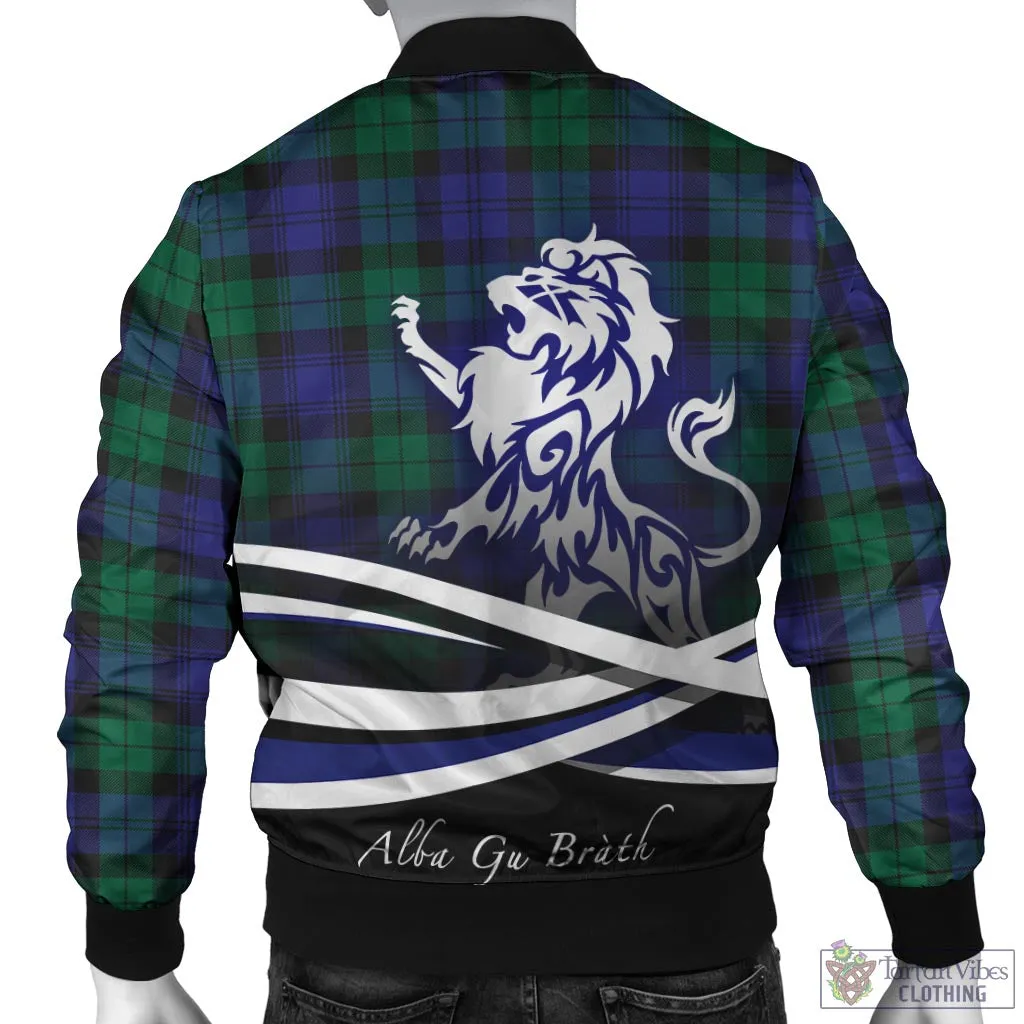 Black Watch Modern Tartan Bomber Jacket with Alba Gu Brath Regal Lion Emblem