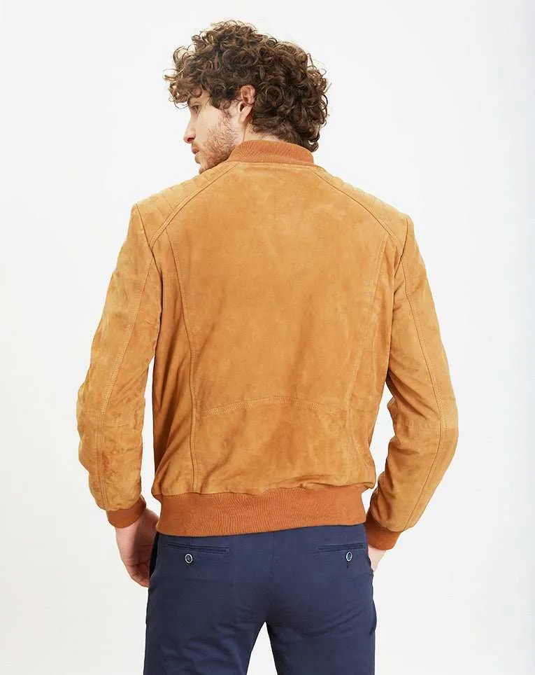 Blouson en cuir col teddy camel