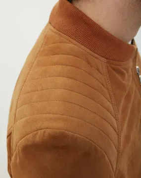 Blouson en cuir col teddy camel