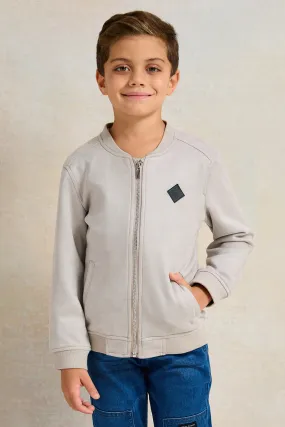 Boys Grey Suade Bomber Jacket