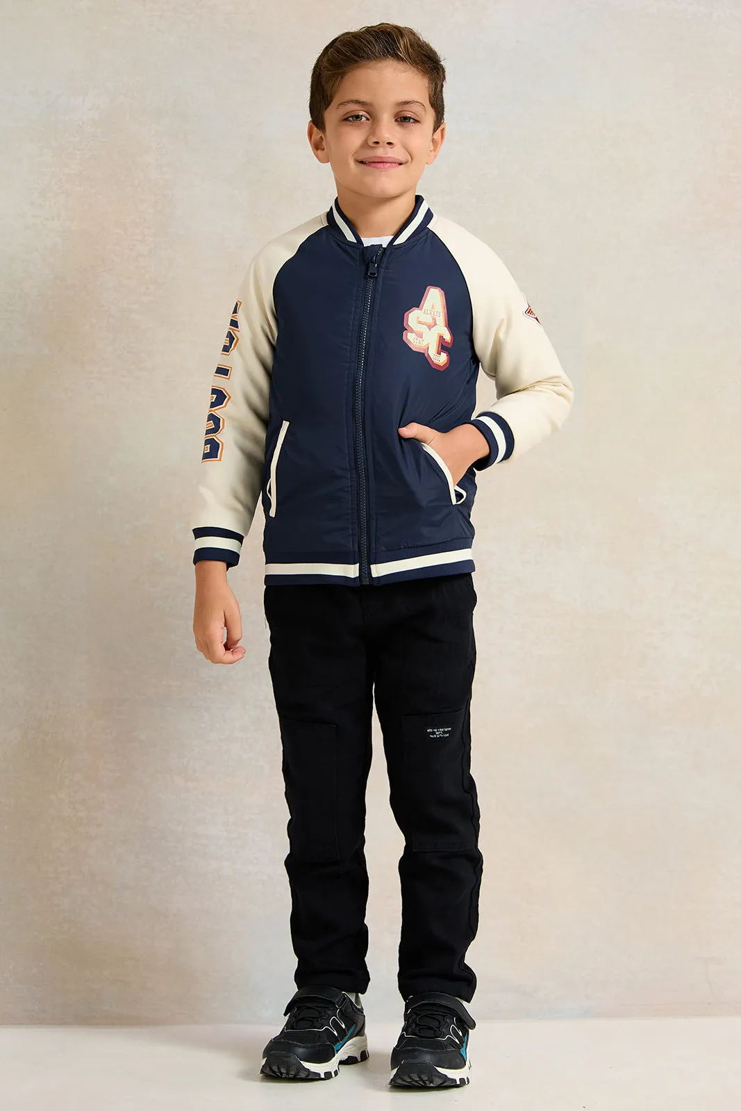 Boys Navy Embellished Bomber Jacket