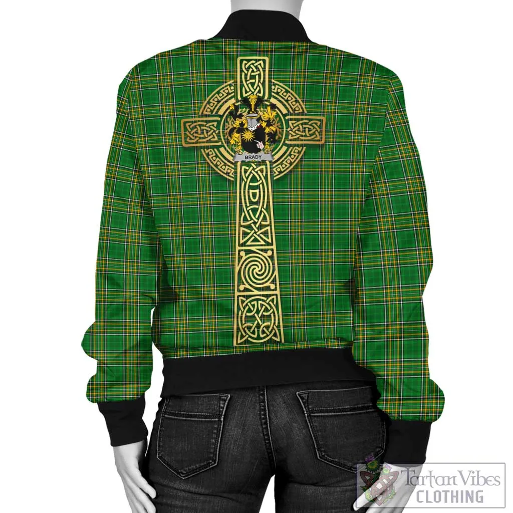 Brady Irish Clan Tartan Bomber Jacket with Coat of Arms Celtic Tree of Life Style