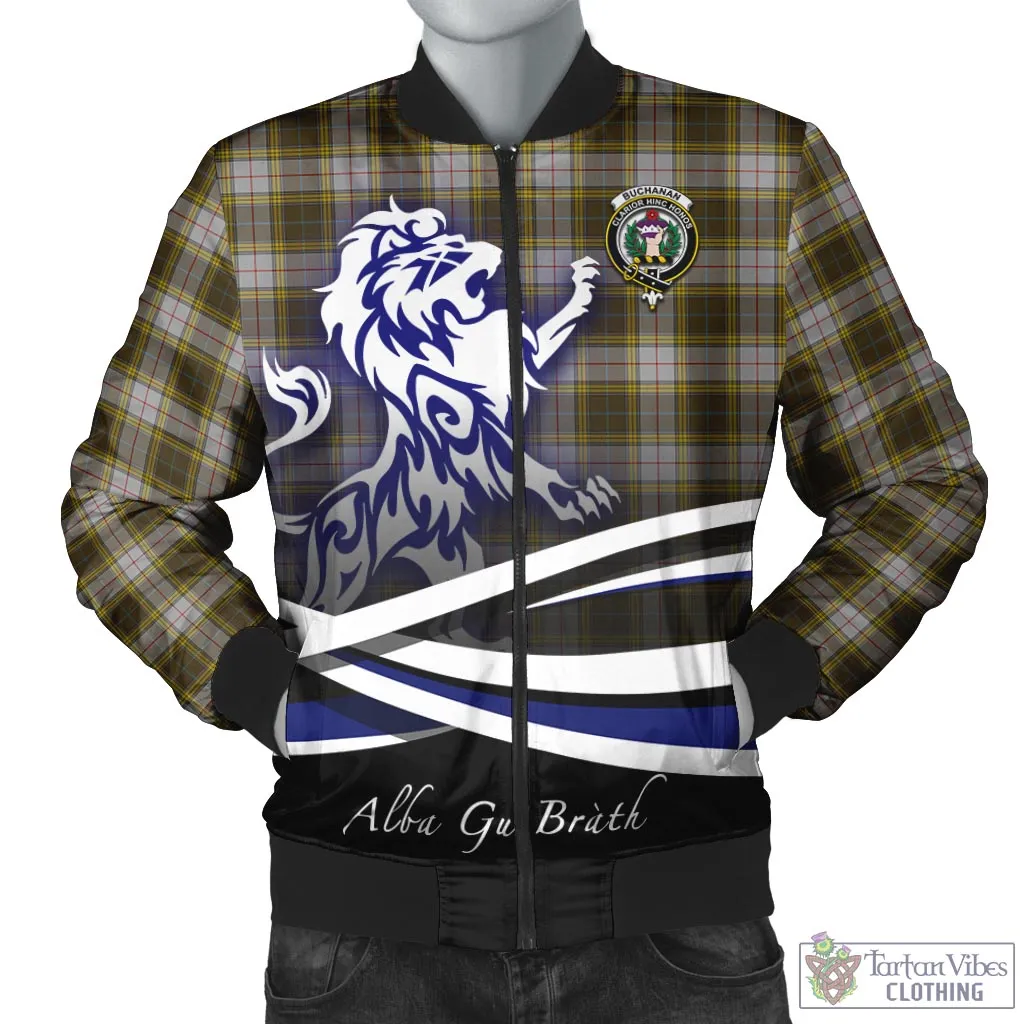 Buchanan Dress Tartan Bomber Jacket with Alba Gu Brath Regal Lion Emblem