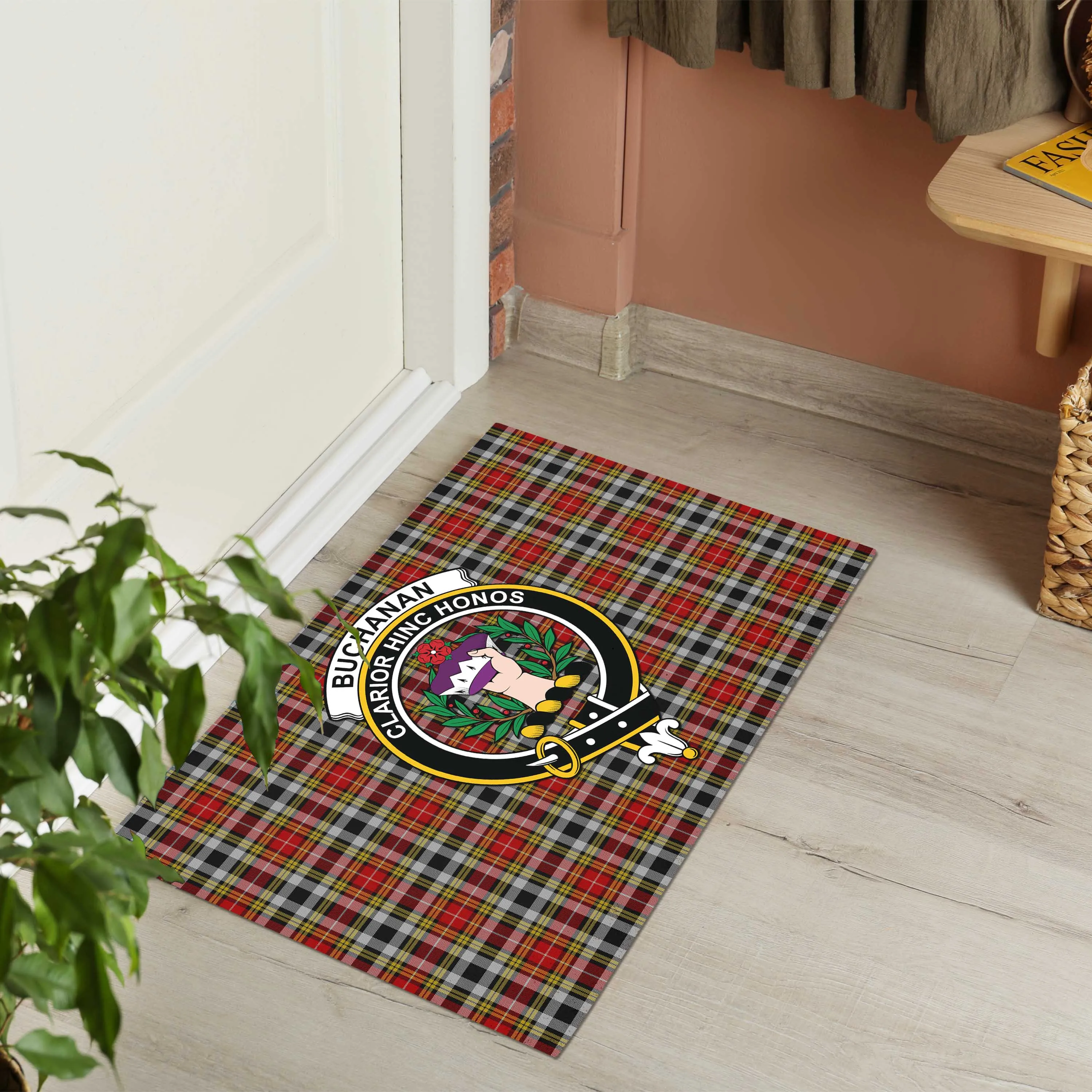 Buchanan Old Dress Tartan Door Mat with Family Crest