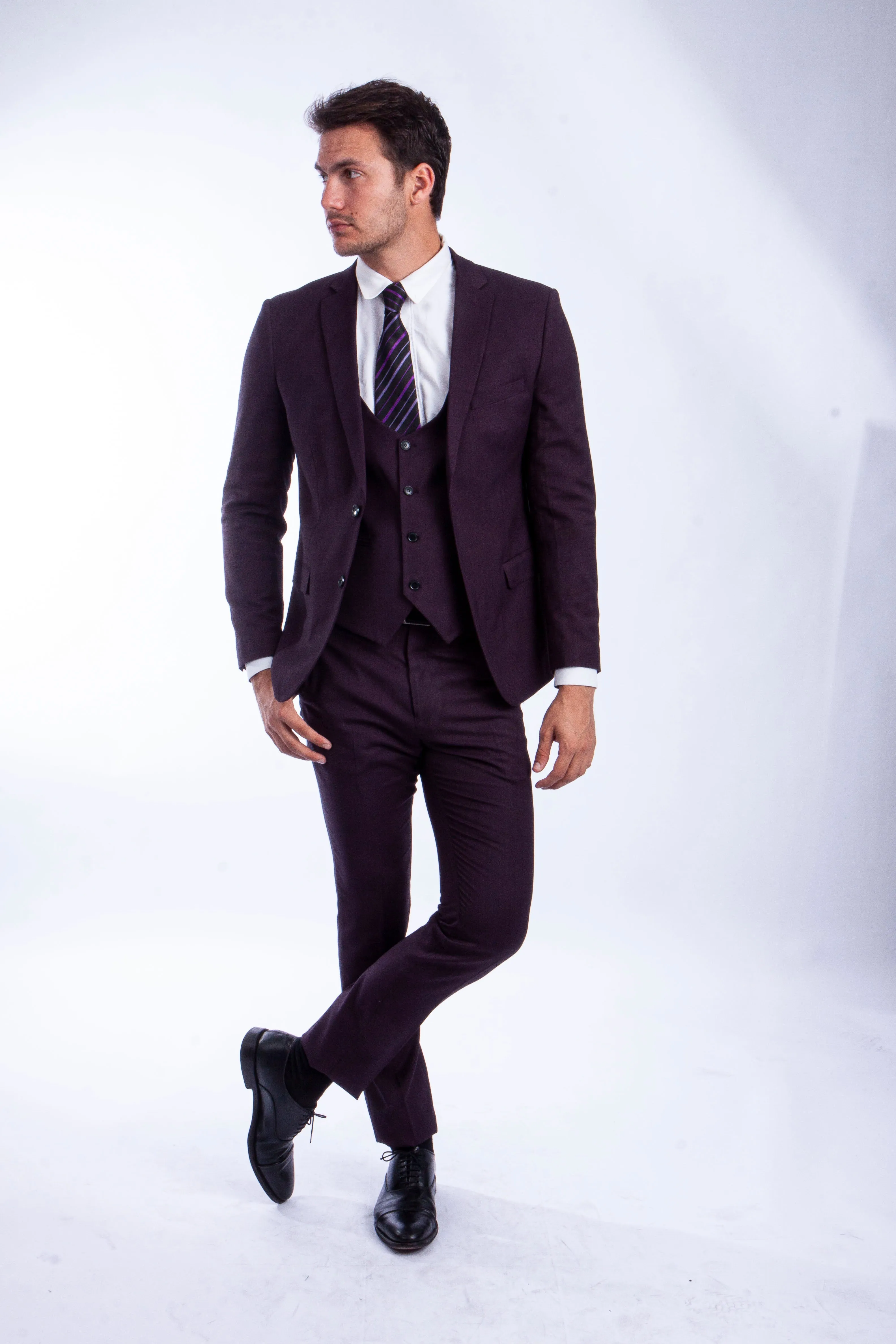 Burgundy 3 PC Birdseye Suit - Slim Fit