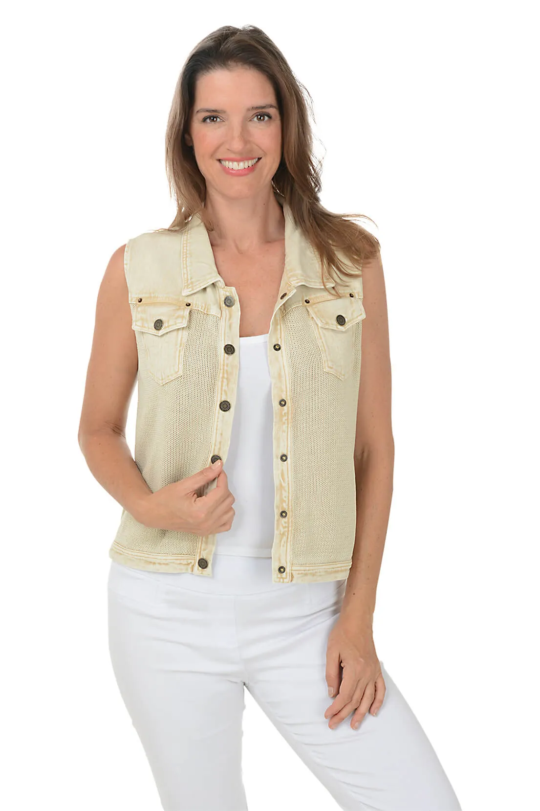 Button-Front Denim Sweater Vest