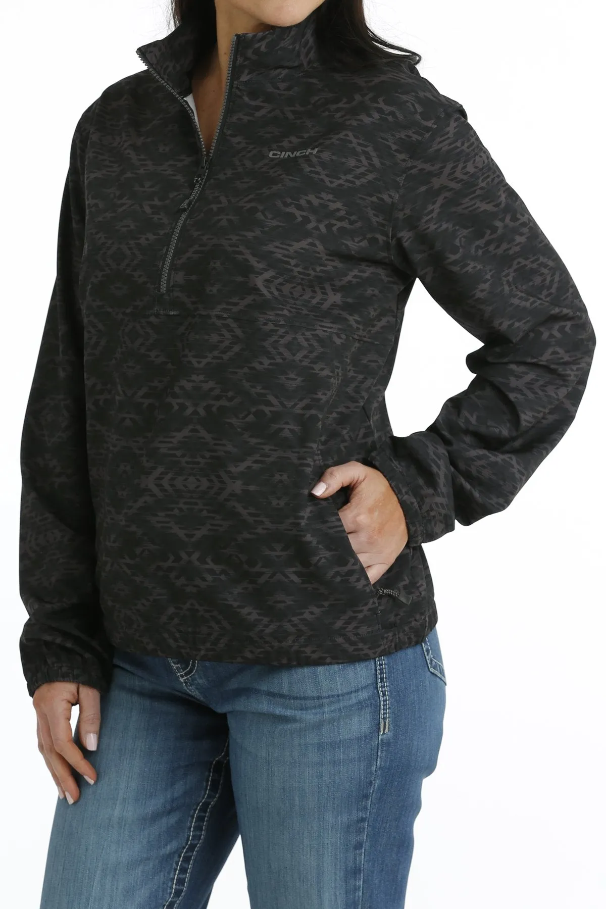 Cinch Women's 1/2 Zip Pullover Windbreaker in Black Aztec