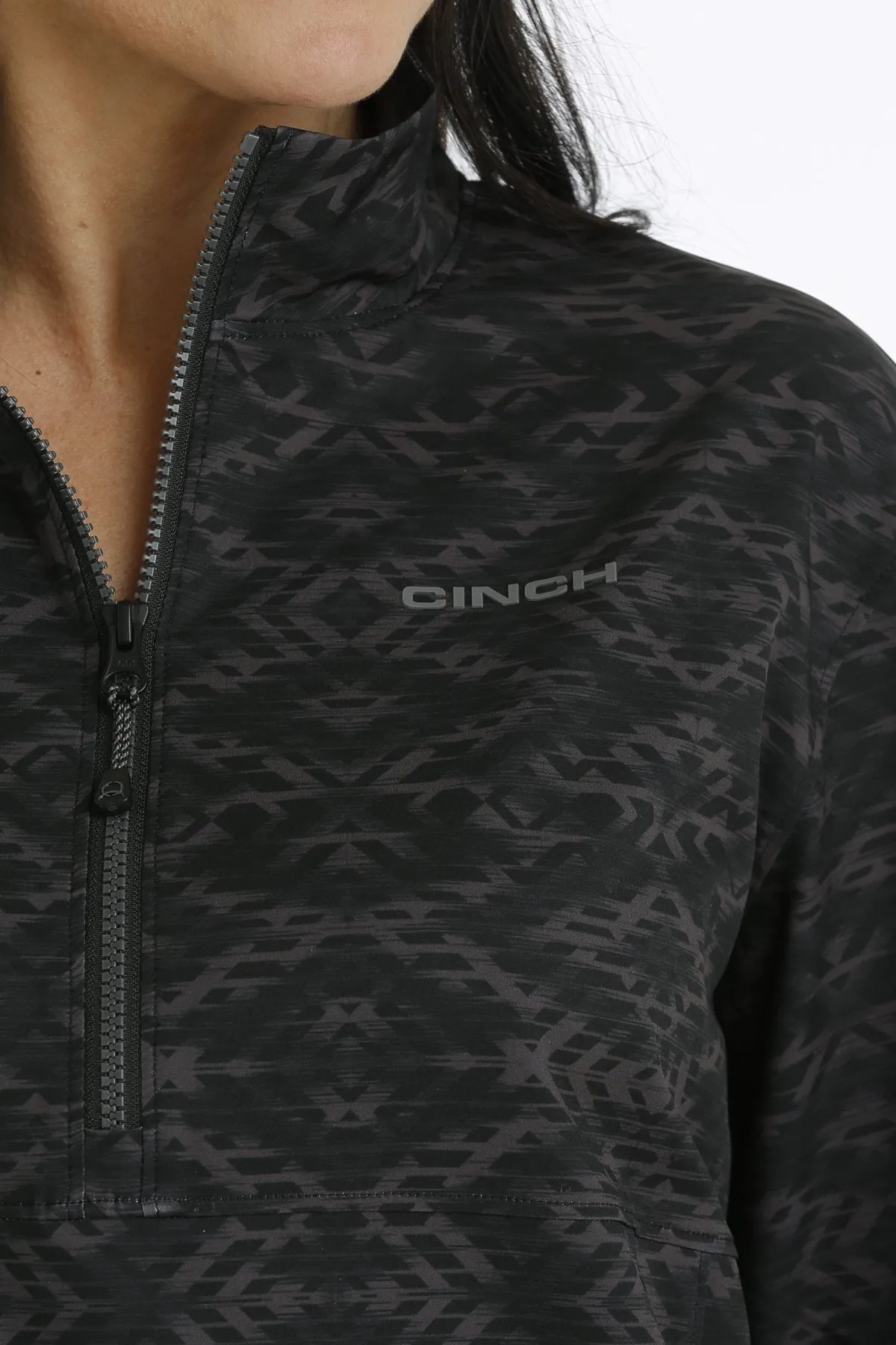 Cinch Women's 1/2 Zip Pullover Windbreaker in Black Aztec