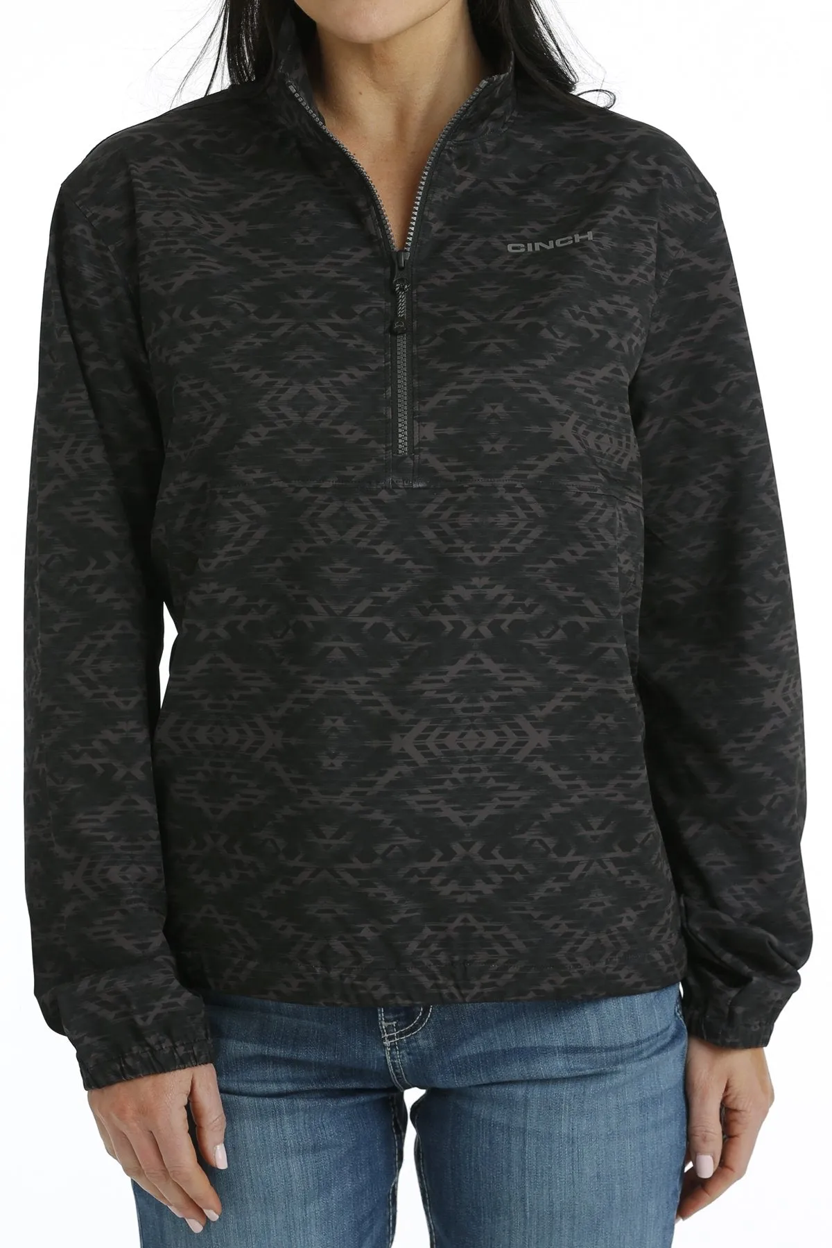 Cinch Women's 1/2 Zip Pullover Windbreaker in Black Aztec