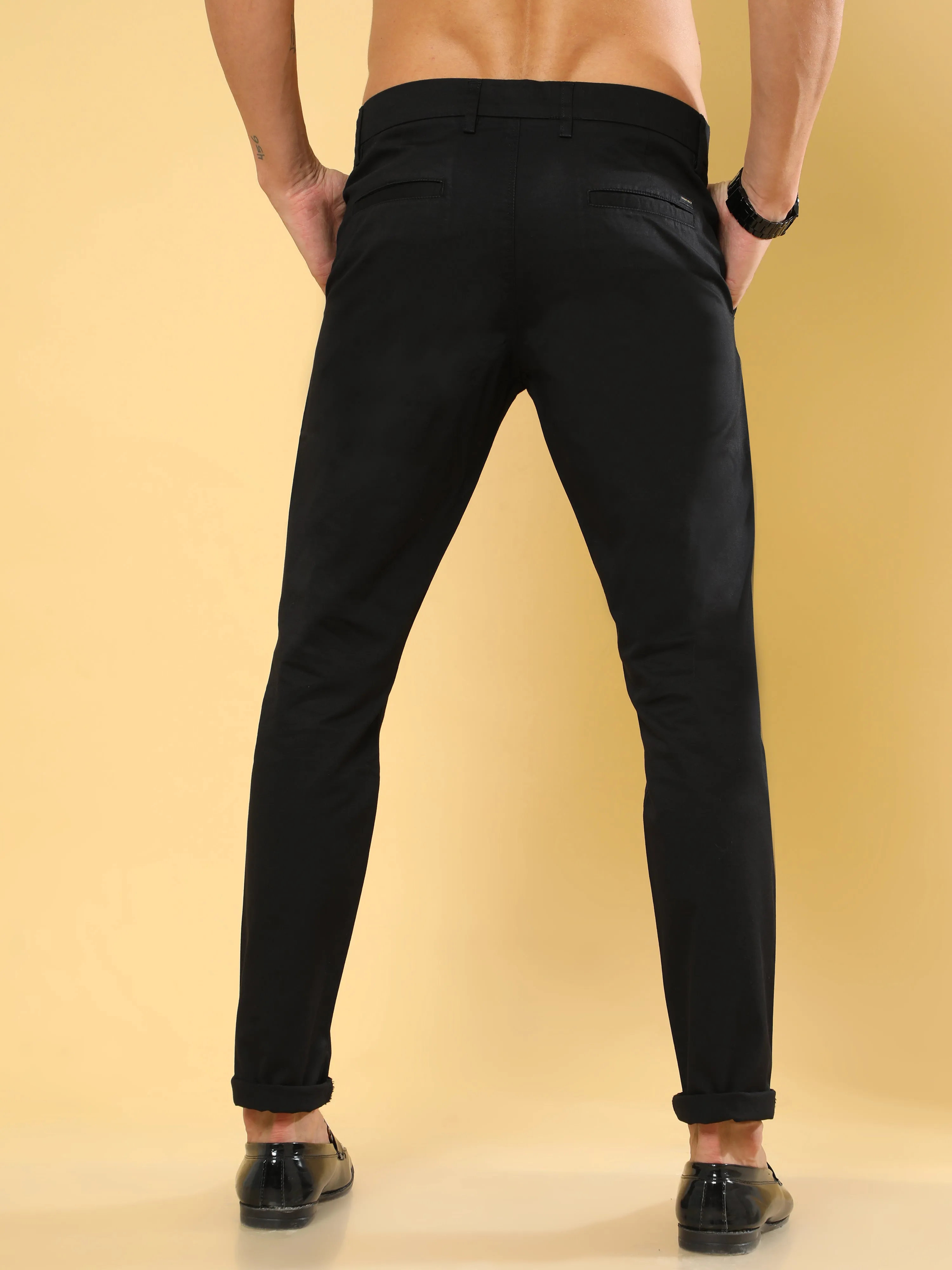 Cotton Dobby Black Lycra Chino