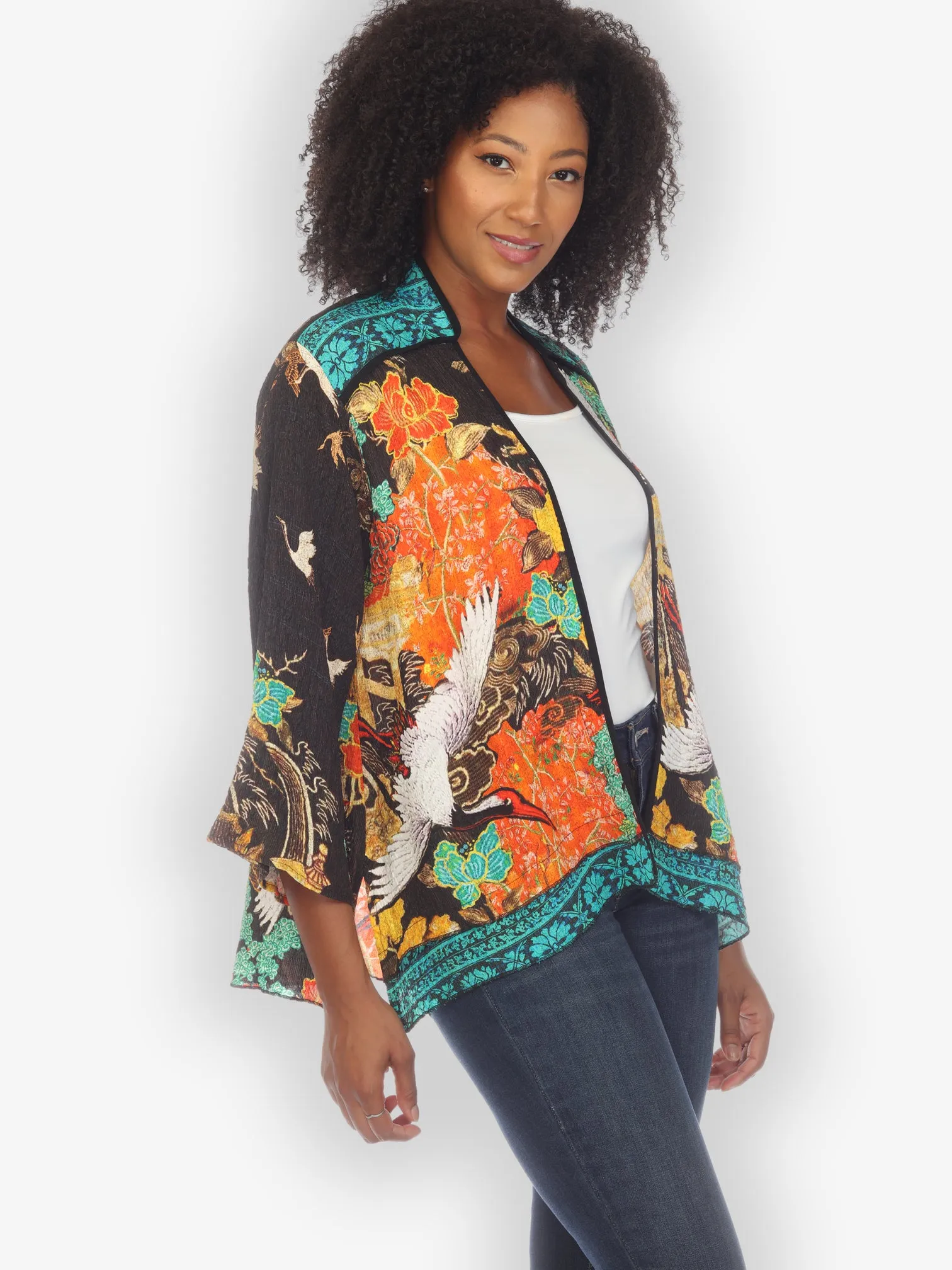 Crane Ornate Border Silk Dynasty Jacket