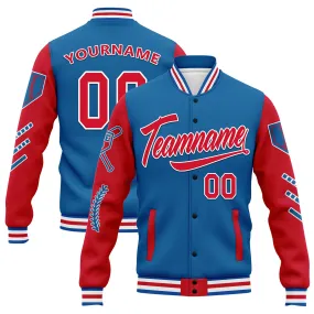 Custom Blue Red Raglan Sleeves Jacket Bomber Full-Snap Varsity Letterman Personalized Jacket FZ005-D023002-4