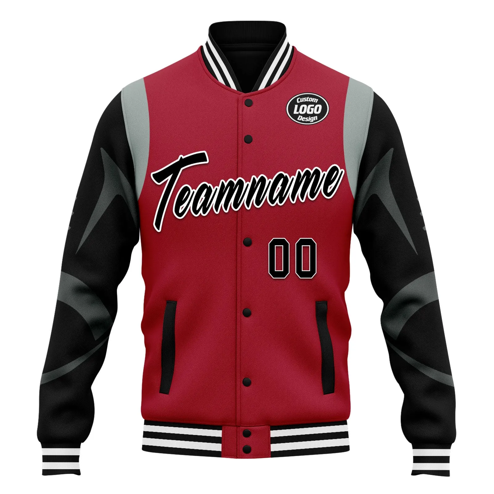 Custom Red Atlanta Jacket Bomber Full-Snap Varsity Letterman Personalized Jacket FZ005-D025004-2