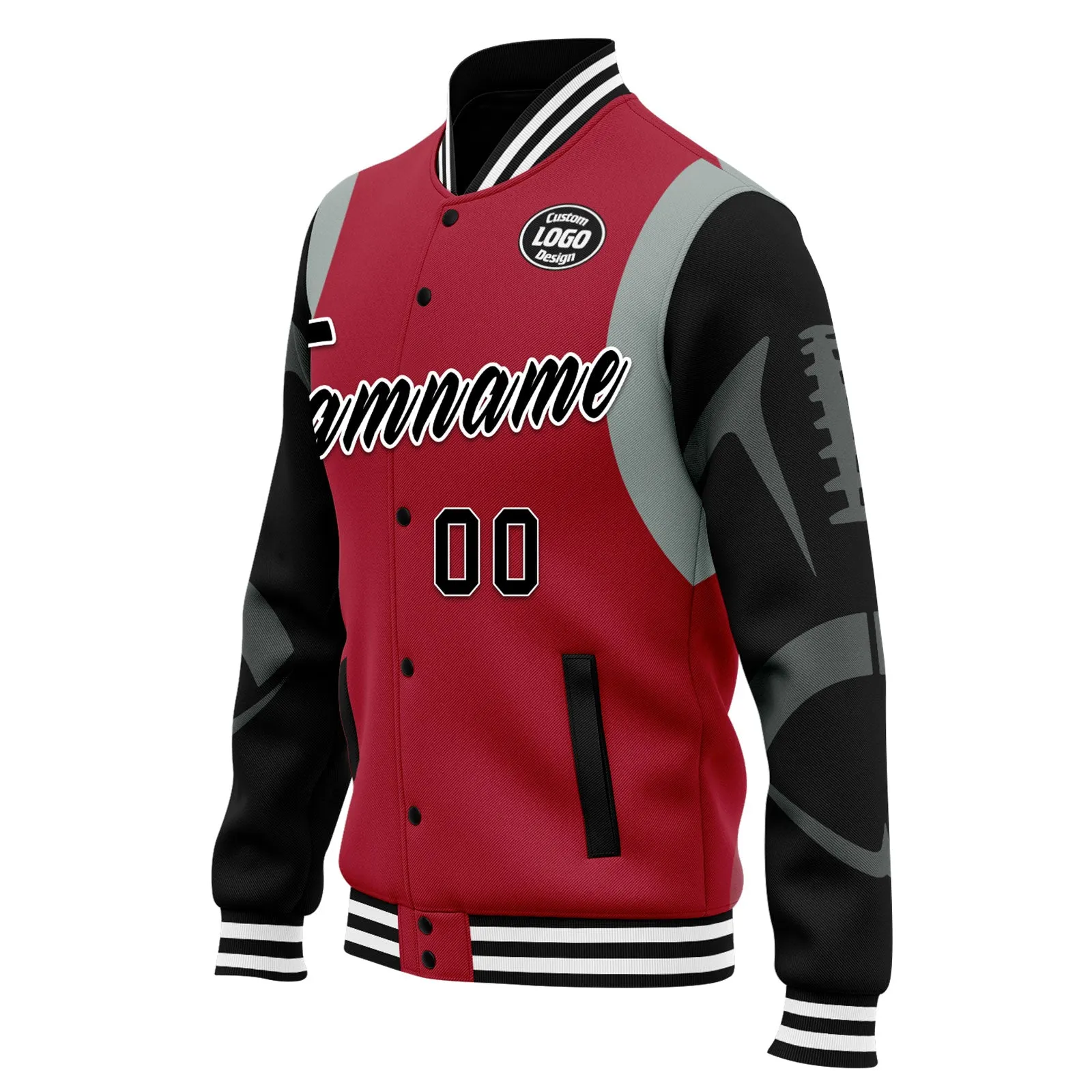 Custom Red Atlanta Jacket Bomber Full-Snap Varsity Letterman Personalized Jacket FZ005-D025004-2