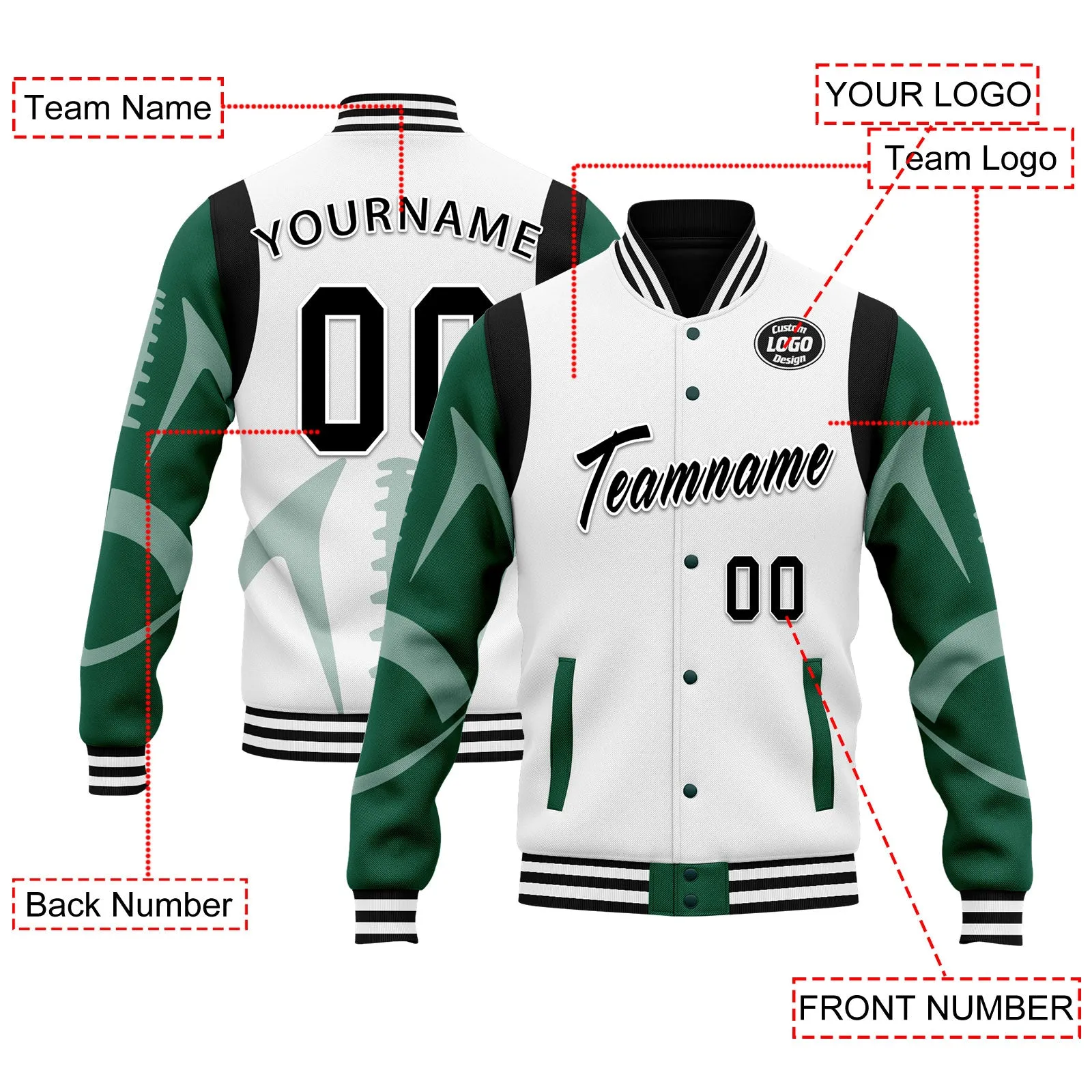 Custom White New York Jacket Bomber Full-Snap Varsity Letterman Personalized Jacket FZ005-D025004-30